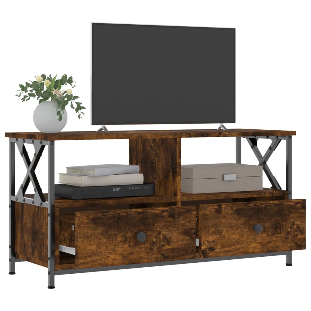 Tv-meubel 90x33x45 cm bewerkt hout en ijzer bruin eikenkleur