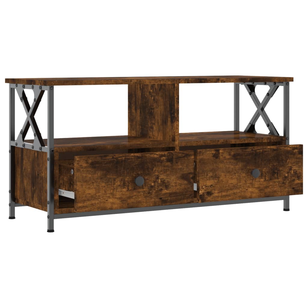 Tv-meubel 90x33x45 cm bewerkt hout en ijzer bruin eikenkleur