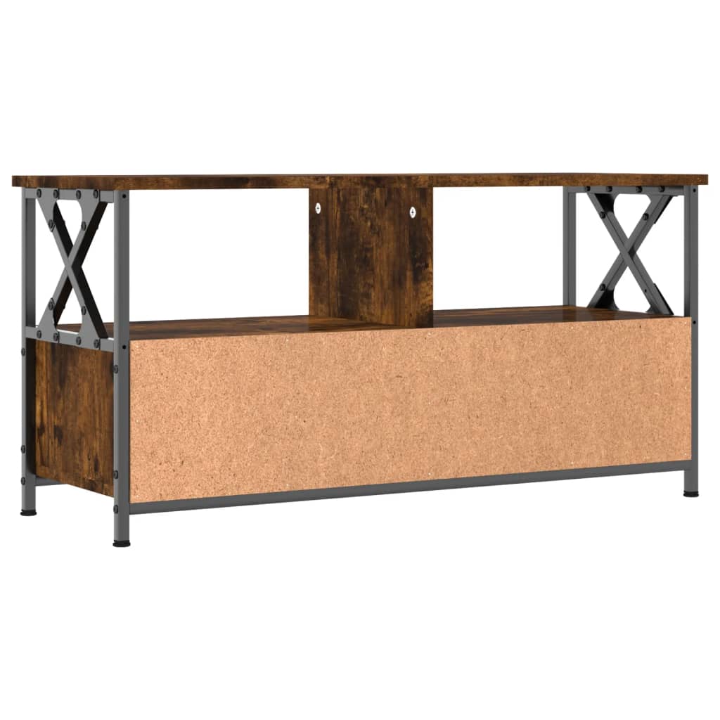 Tv-meubel 90x33x45 cm bewerkt hout en ijzer bruin eikenkleur