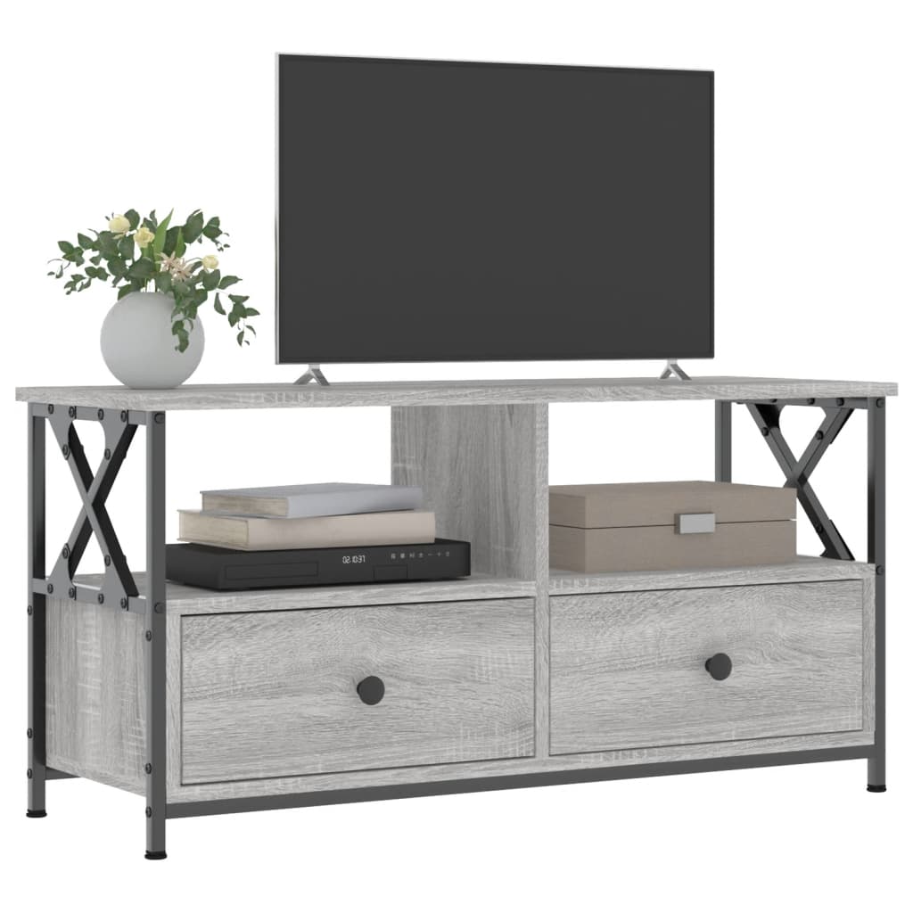 Tv-meubel 90x33x45 cm bewerkt hout en ijzer bruin eikenkleur