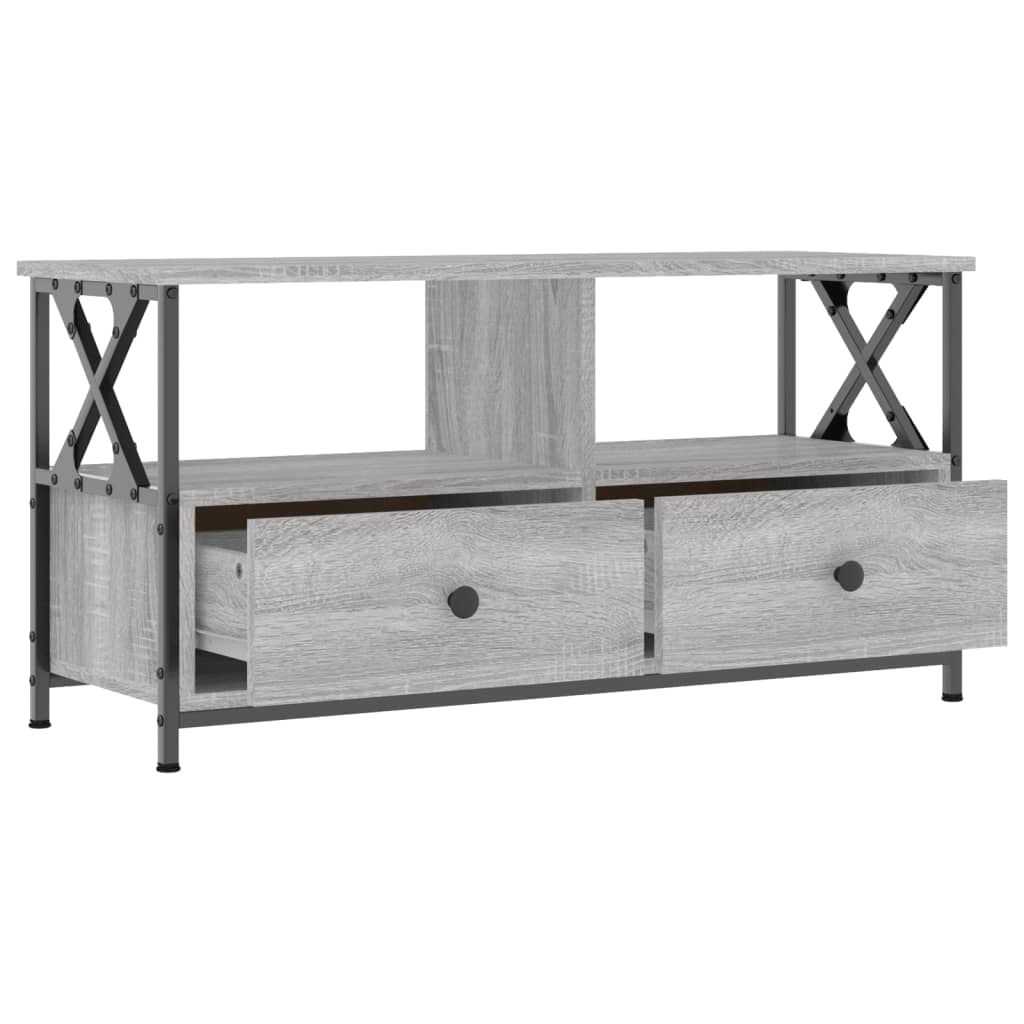 Tv-meubel 90x33x45 cm bewerkt hout en ijzer bruin eikenkleur