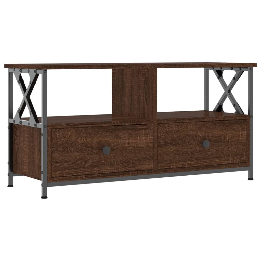 Tv-meubel 90x33x45 cm bewerkt hout en ijzer bruin eikenkleur