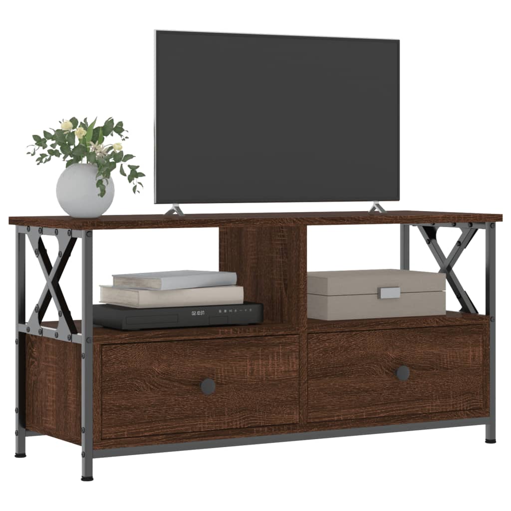 Tv-meubel 102x33x45 cm bewerkt hout en ijzer eikenkleur