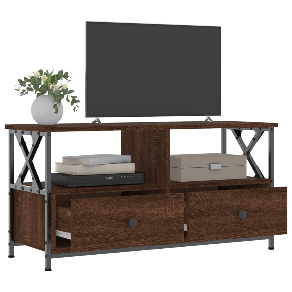 Tv-meubel 90x33x45 cm bewerkt hout en ijzer bruin eikenkleur