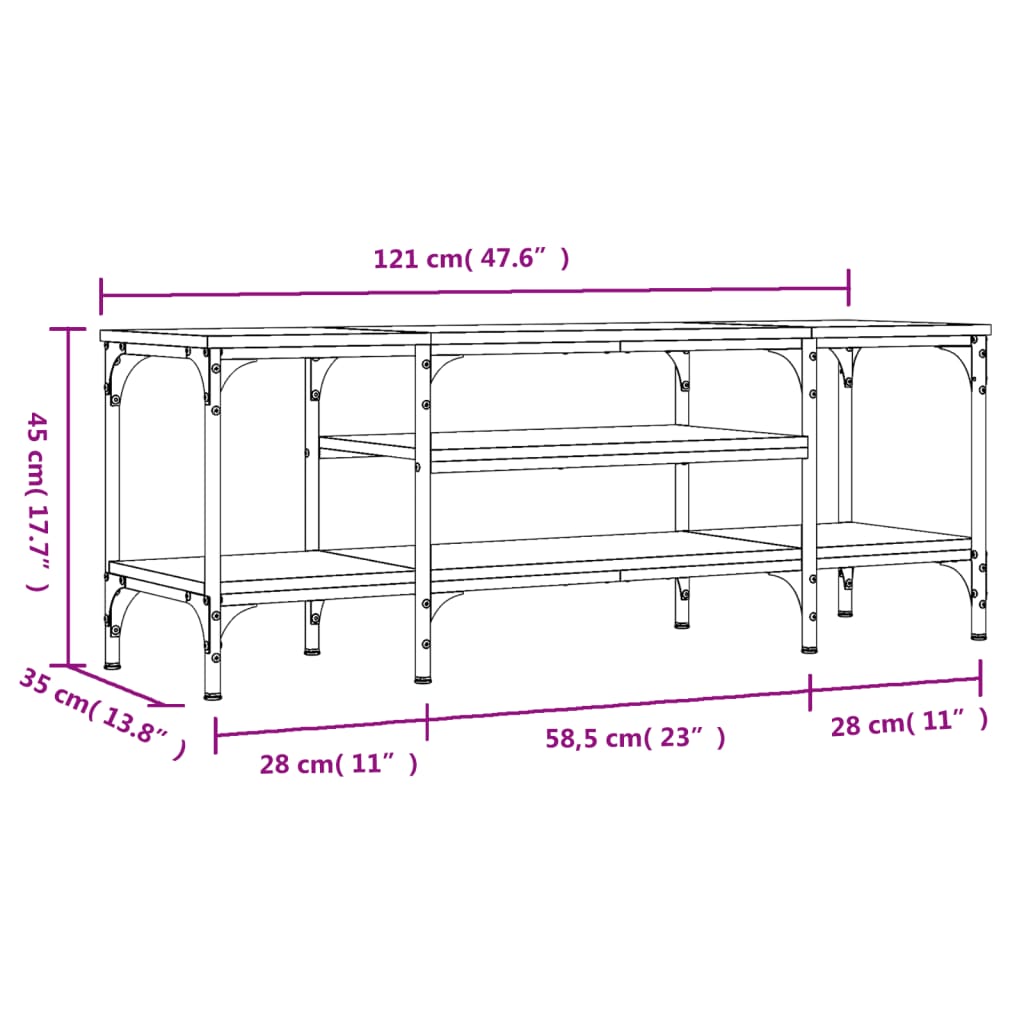 Tv-meubel 161x35x45 cm bewerkt hout en ijzer bruin eikenkleur