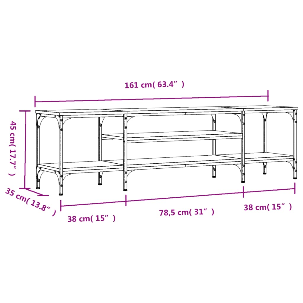 Tv-meubel 161x35x45 cm bewerkt hout en ijzer bruin eikenkleur