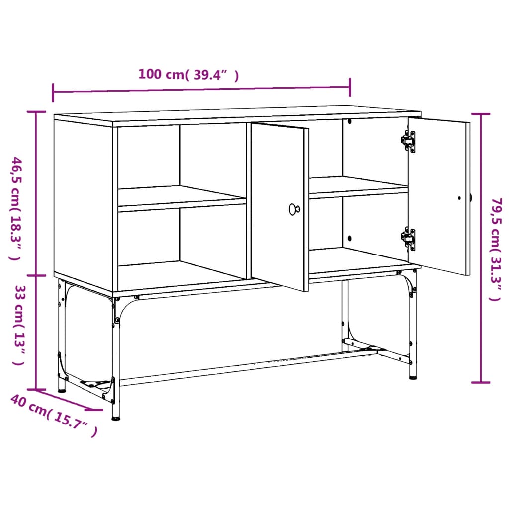 Dressoir 100x40x79,5 cm bewerkt hout bruin eikenkleur