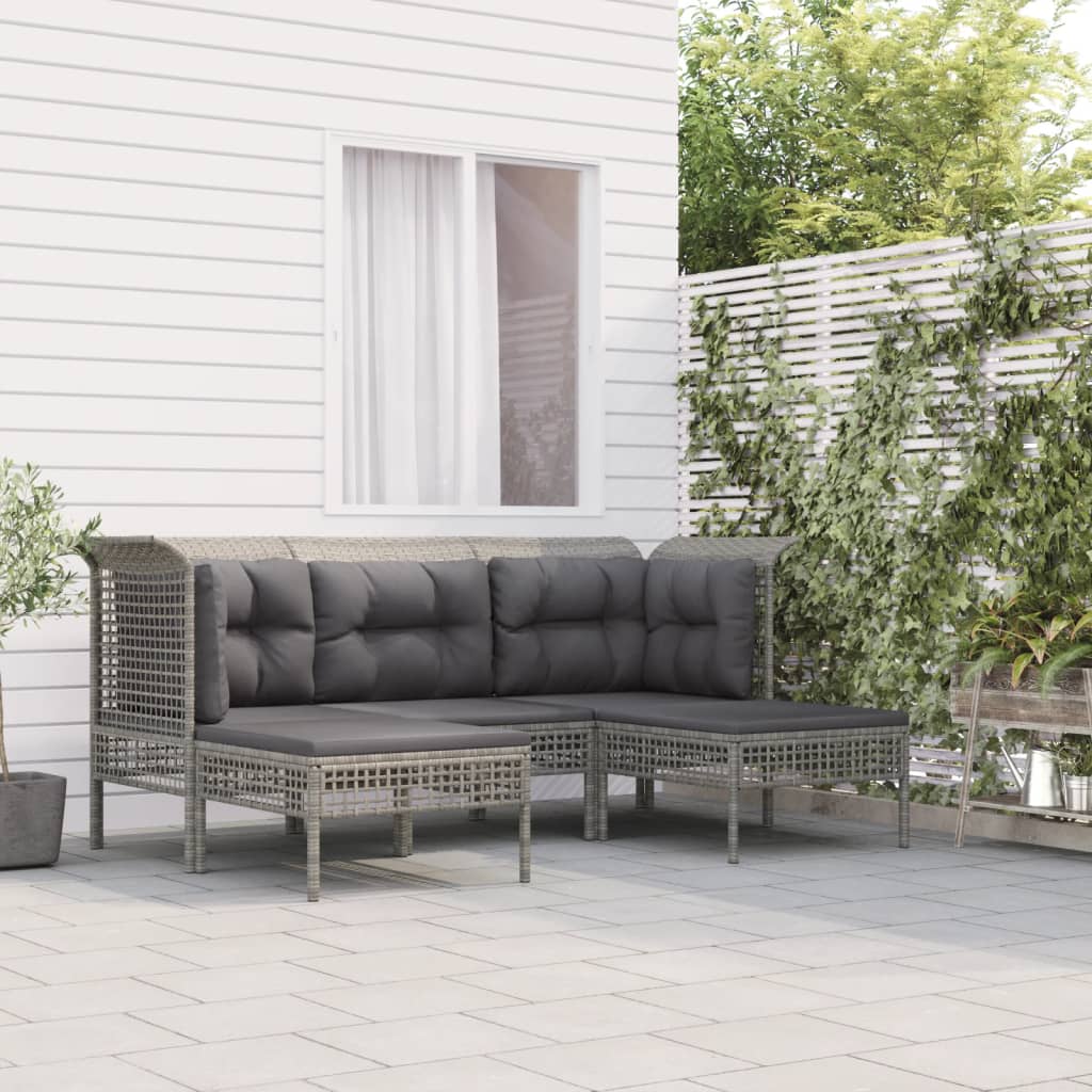 4-delige Loungeset met kussens poly rattan grijs