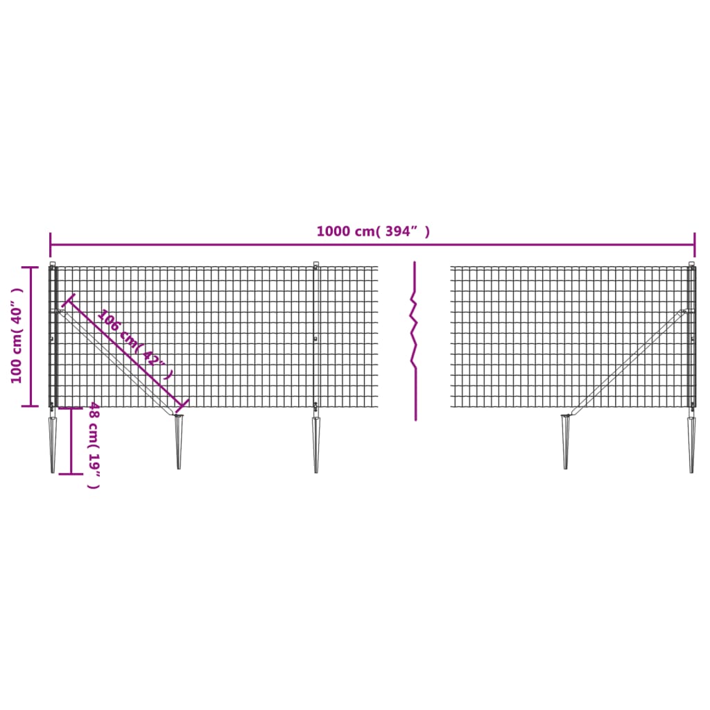 Draadgaashek met grondankers 2,2x10 m antracietkleurig