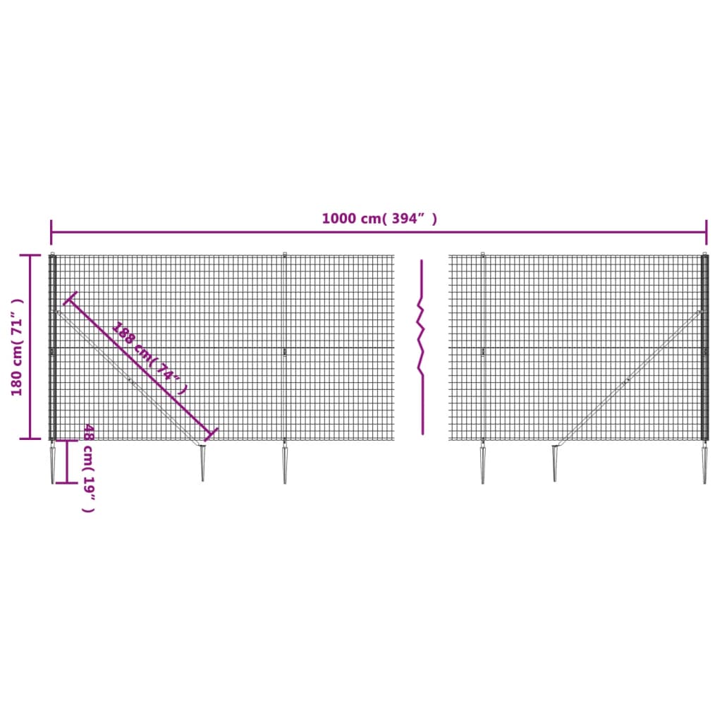 Draadgaashek met grondankers 2,2x10 m antracietkleurig