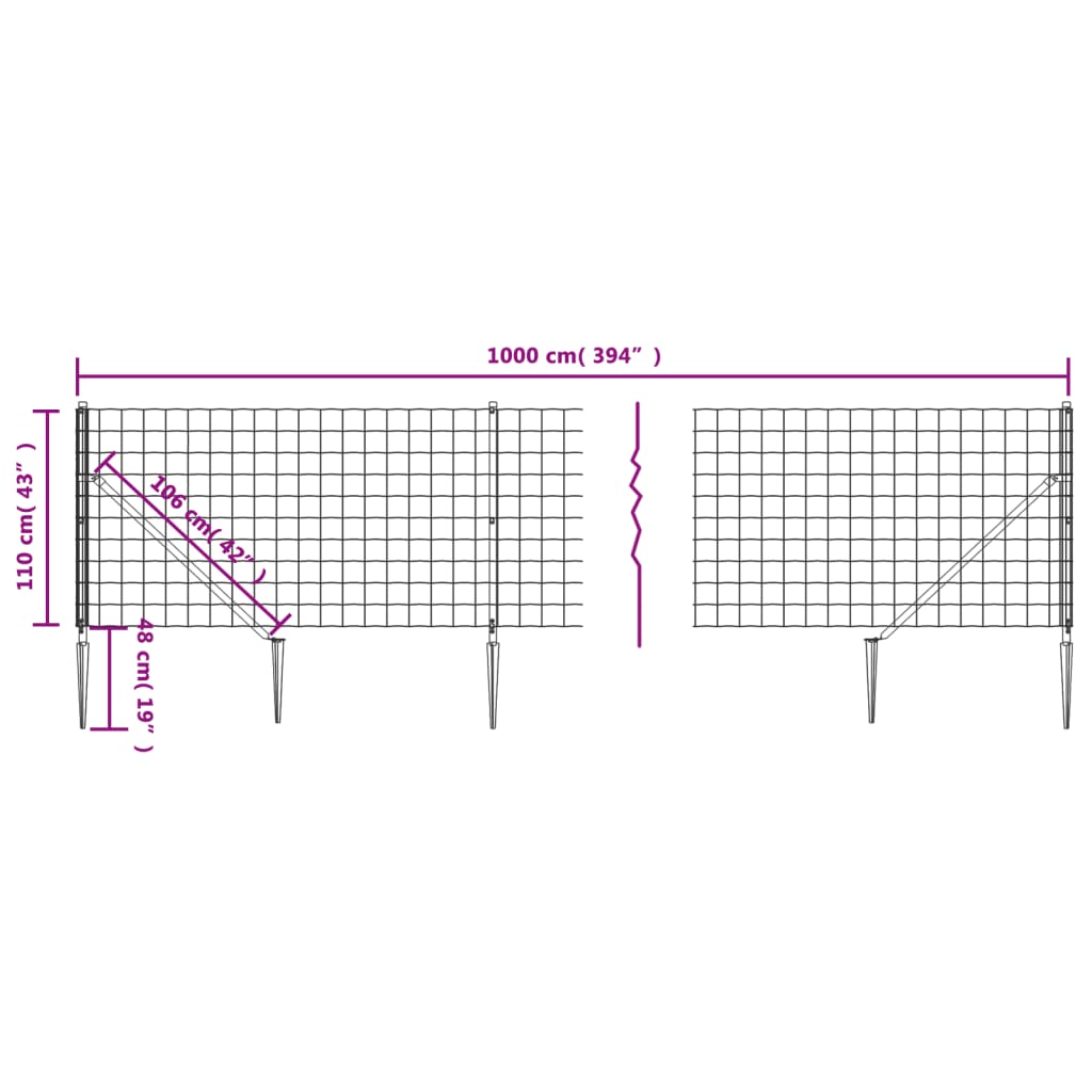 Draadgaashek met grondankers 0,8x10 m