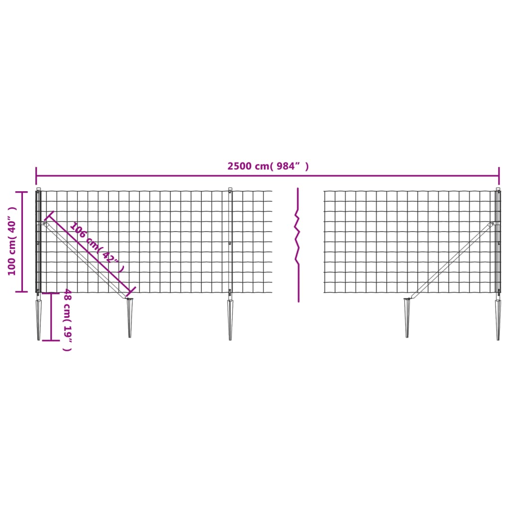 Draadgaashek met grondankers 0,8x10 m