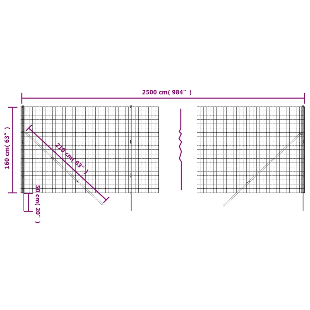 Draadgaashek 2,2x25 m gegalvaniseerd staal antracietkleur