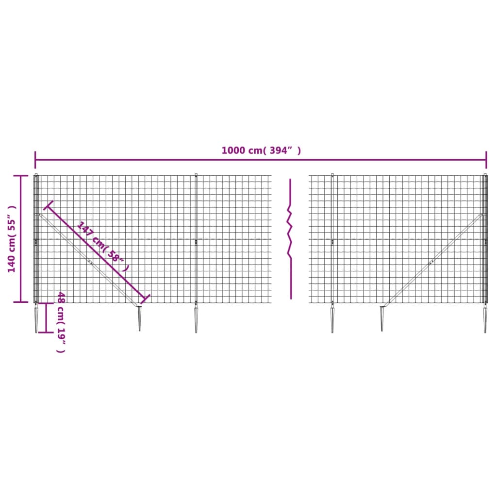 Draadgaashek met grondankers 0,8x10 m