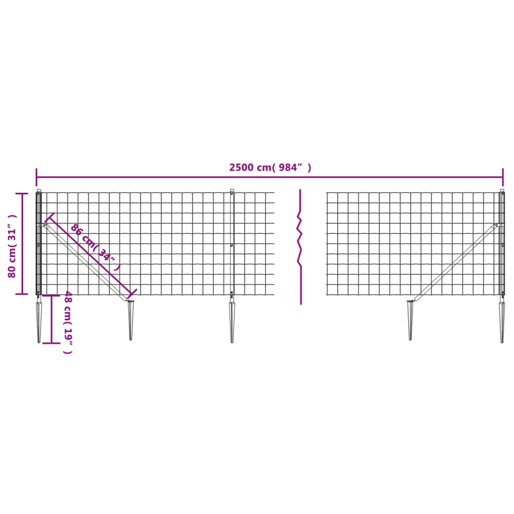 Draadgaashek met grondankers 1,8x10 m antracietkleurig