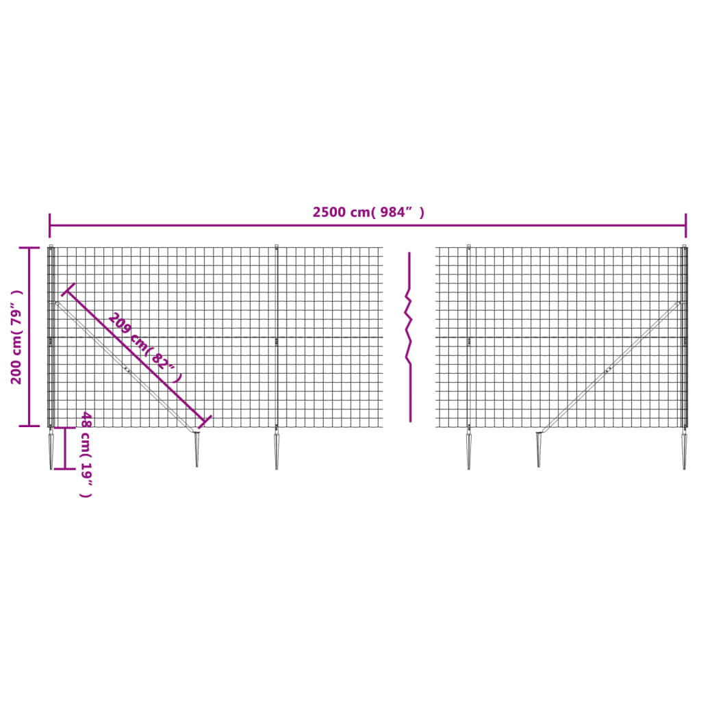 Draadgaashek met grondankers 0,8x10 m