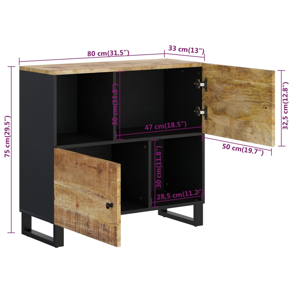 Dressoir met 2 deuren 80x33x75 cm massief acaciahout