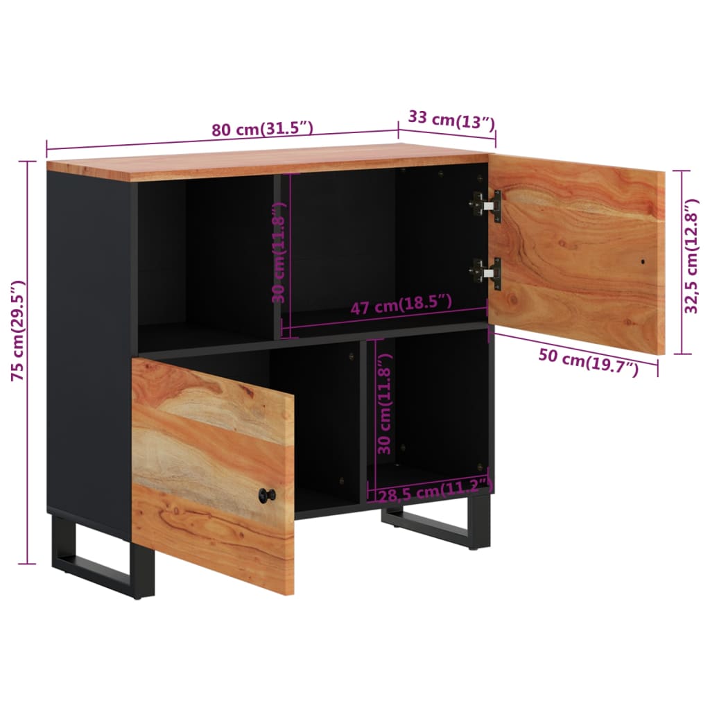 Dressoir met 2 deuren 80x33x75 cm massief acaciahout