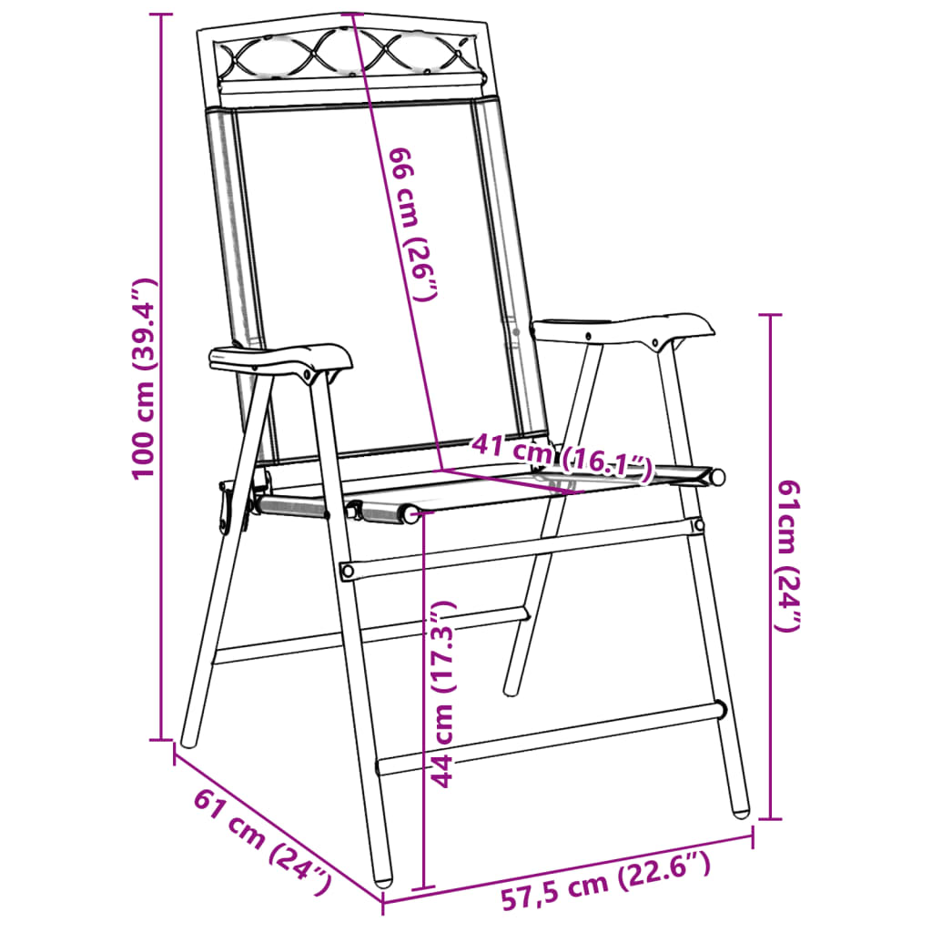 Tuinstoelen 2 st inklapbaar staal en textileen gemêleerd grijs