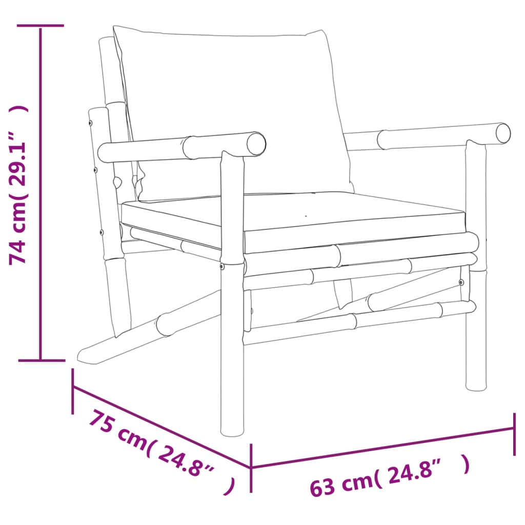 3-delige Loungeset met kussens bamboe crèmewit