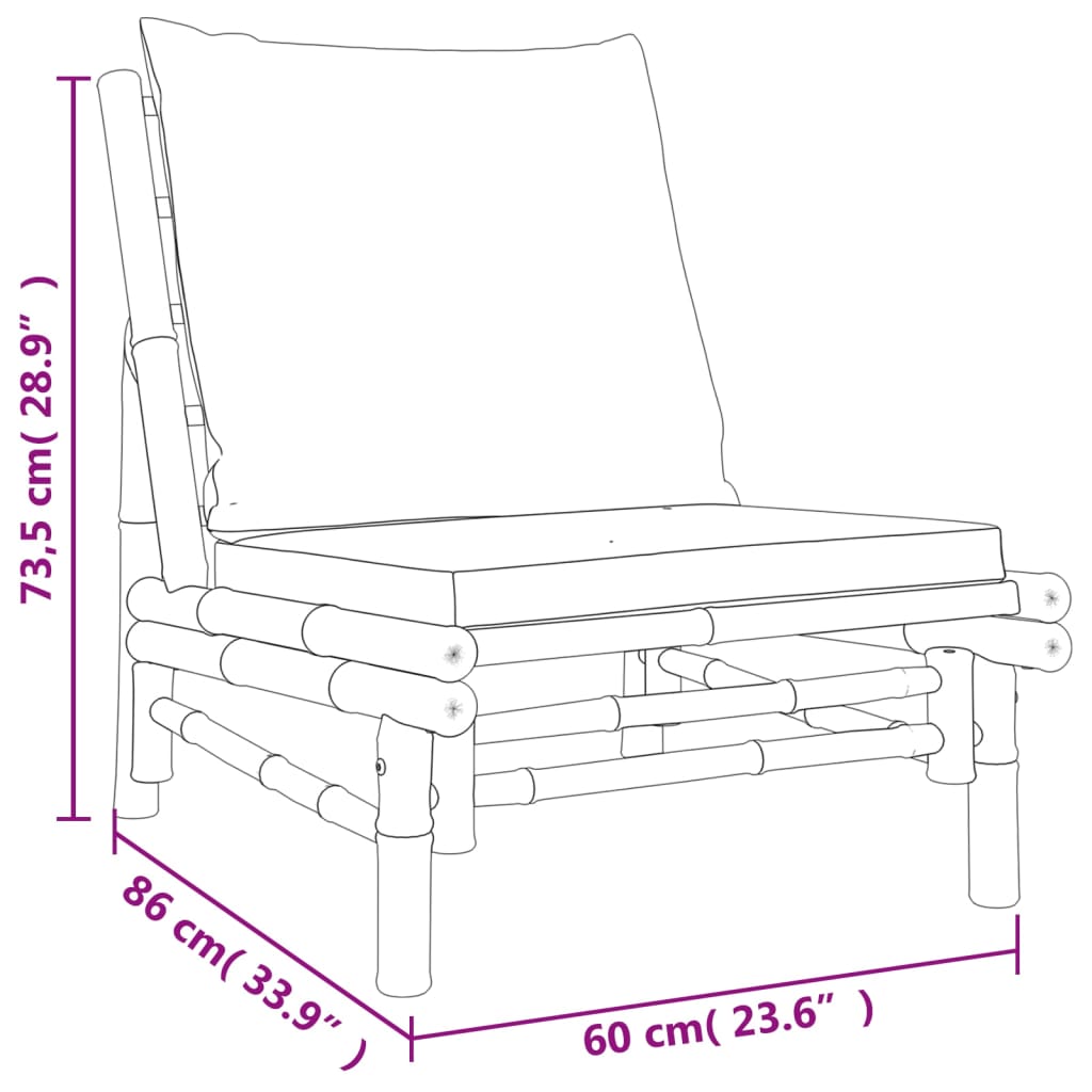 3-delige Loungeset met kussens bamboe crèmewit