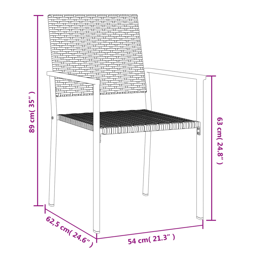 Tuinstoelen 4 st met kussens 54x62,5x89 cm poly rattan zwart