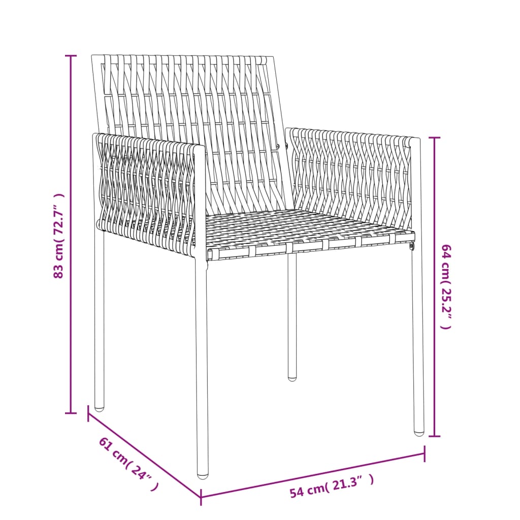 Tuinstoelen 2 st met kussens 54x61x83 cm poly rattan