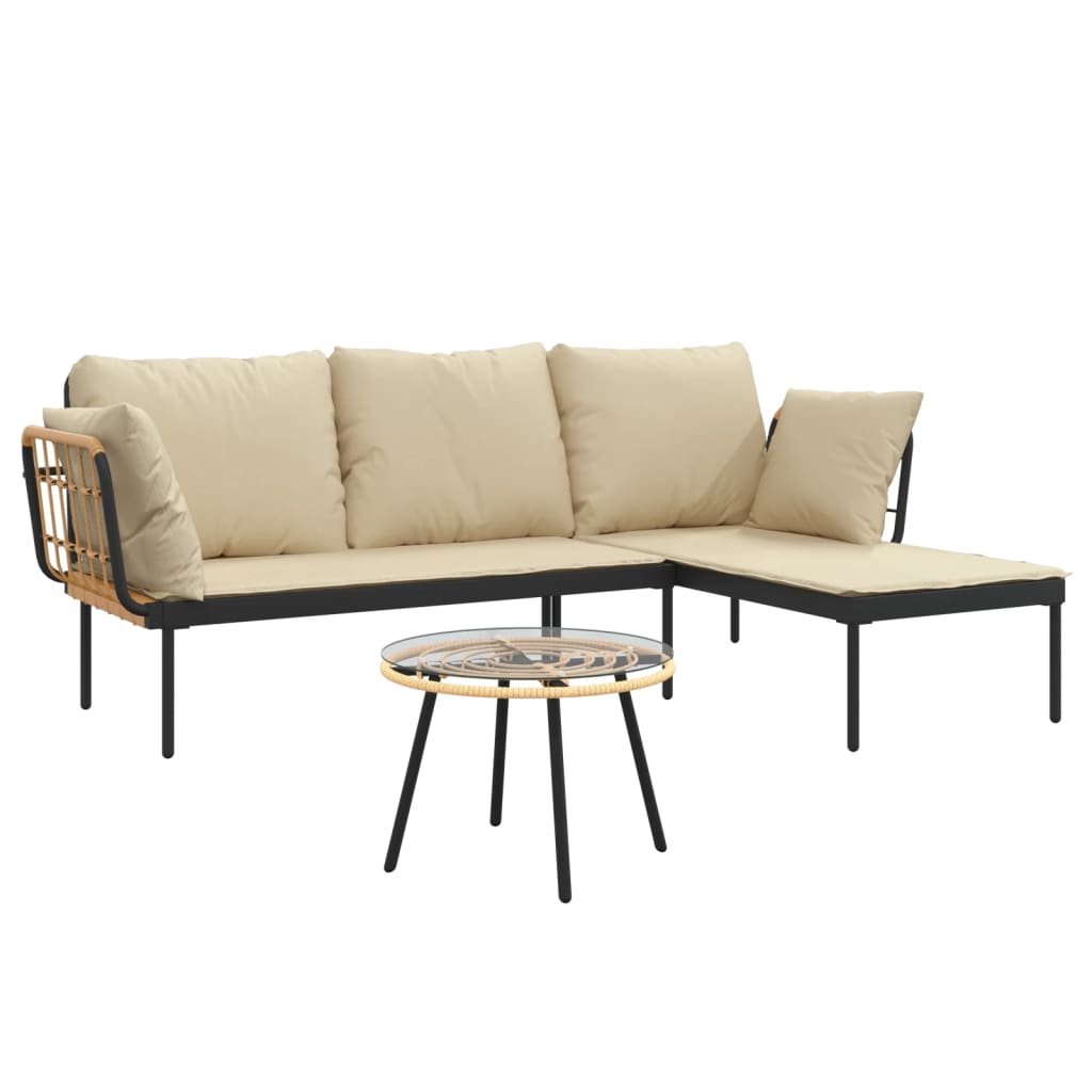 3-delige Loungeset met kussens poly rattan donkergrijs