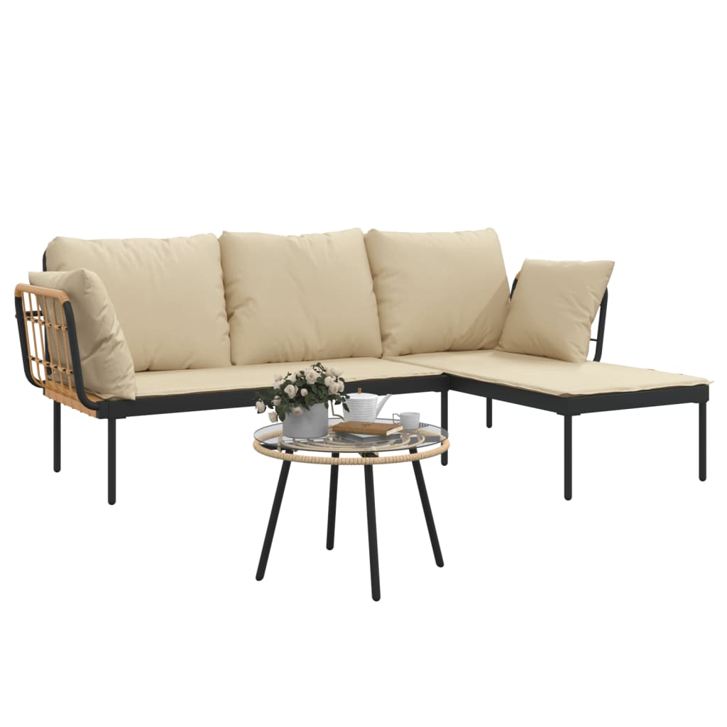 3-delige Loungeset met kussens poly rattan donkergrijs