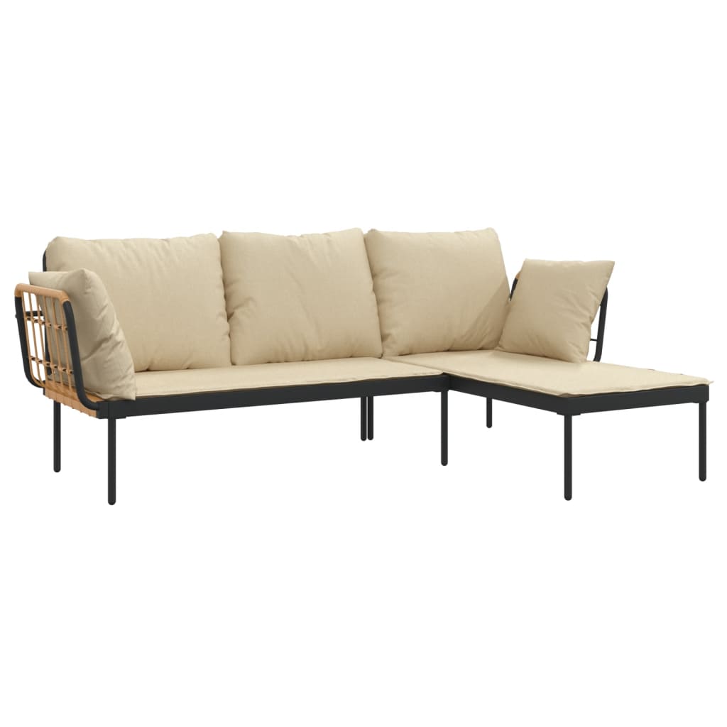 3-delige Loungeset met kussens poly rattan donkergrijs