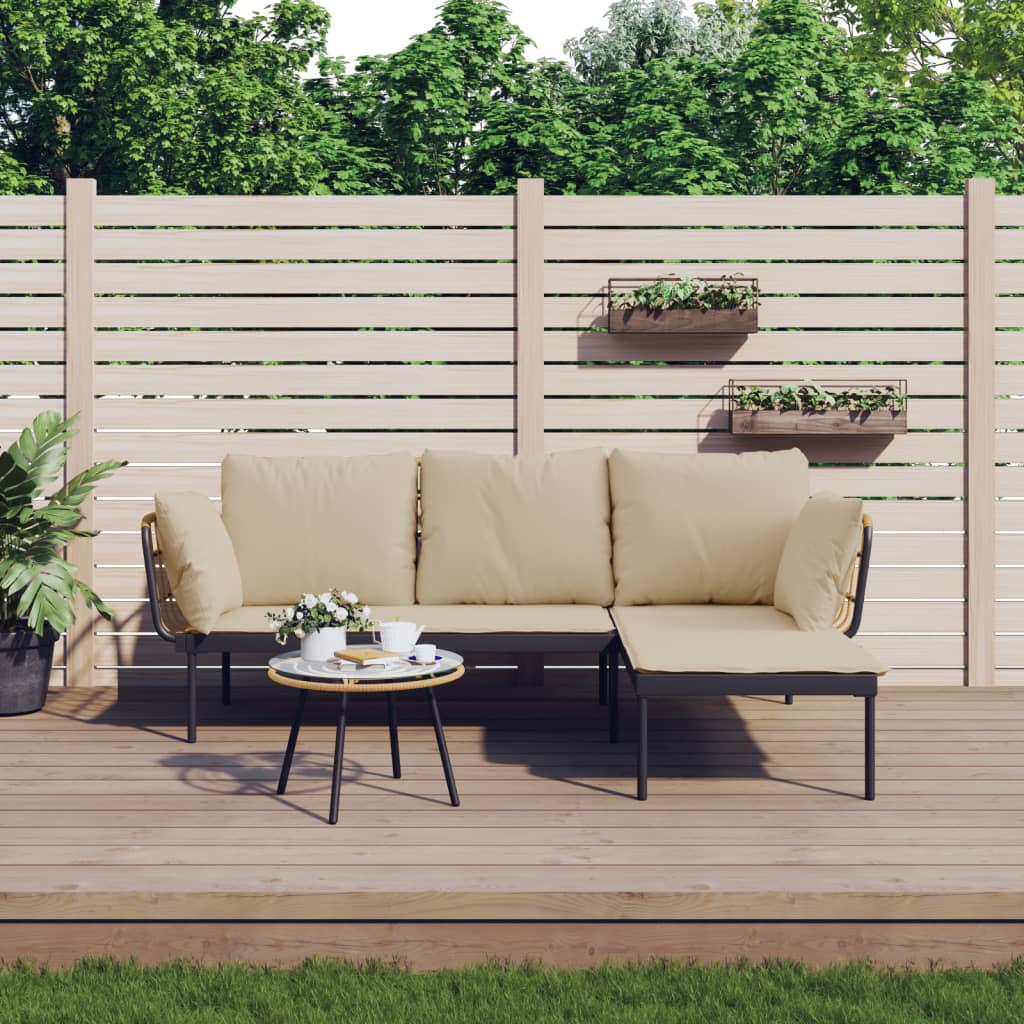 3-delige Loungeset met kussens poly rattan beige