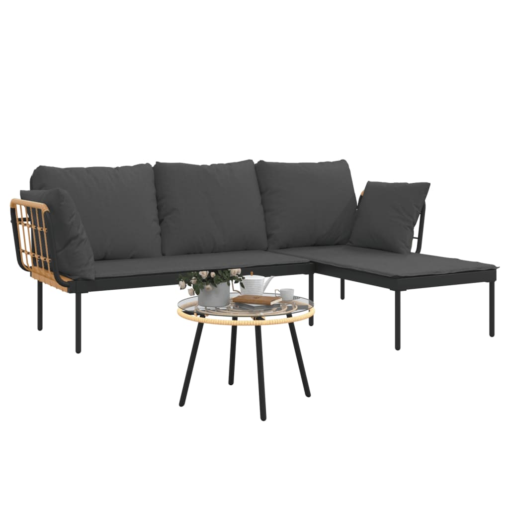 3-delige Loungeset met kussens poly rattan donkergrijs