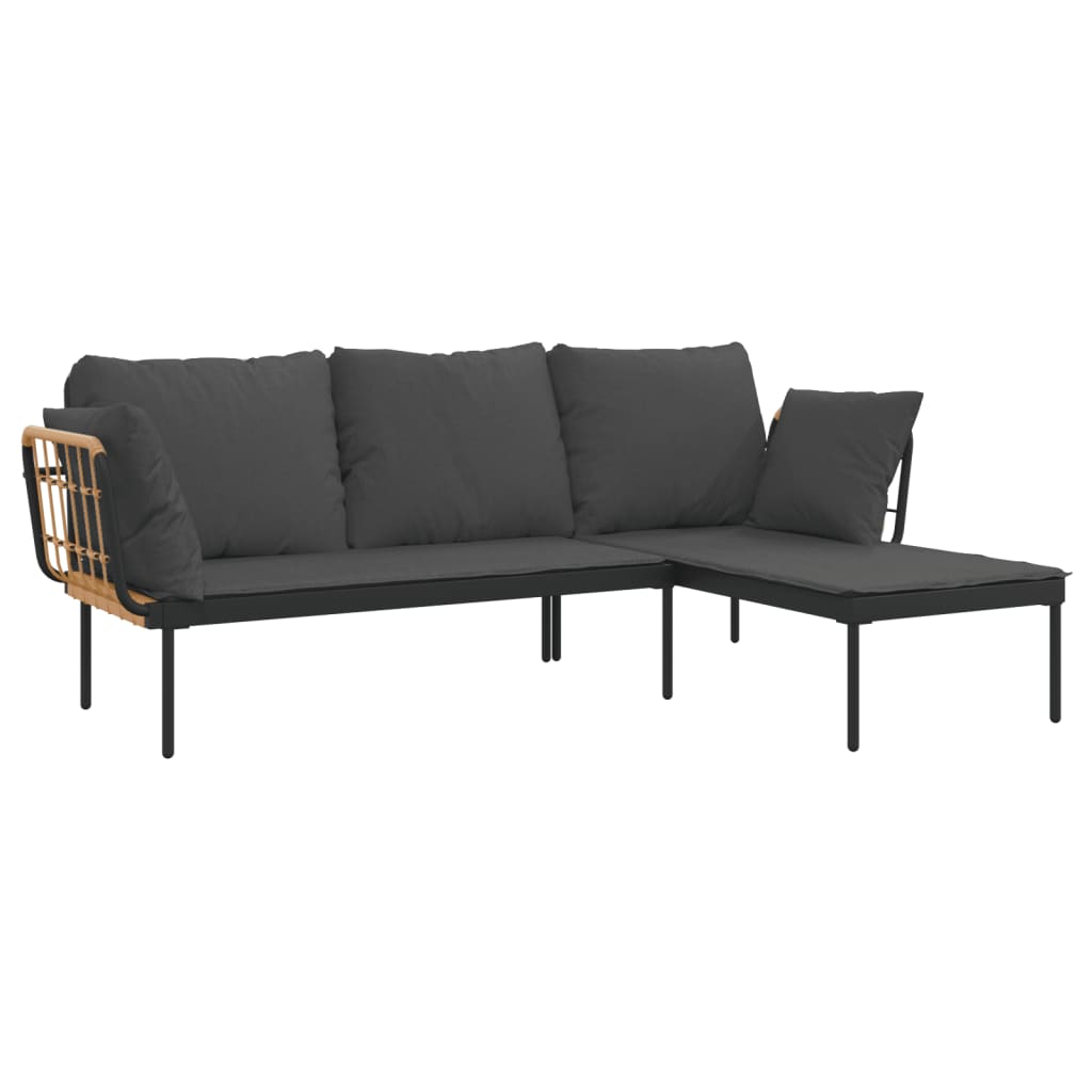 3-delige Loungeset met kussens poly rattan donkergrijs