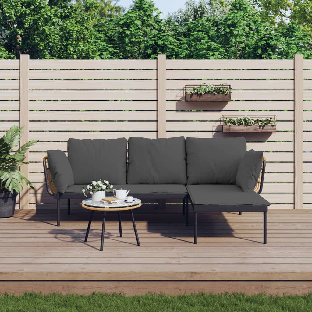 3-delige Loungeset met kussens poly rattan donkergrijs