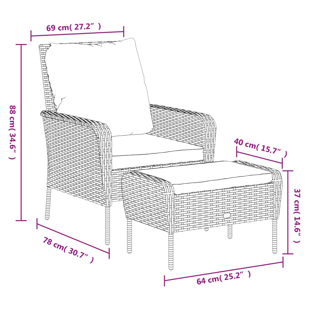 Tuinstoel met voetenbank poly rattan