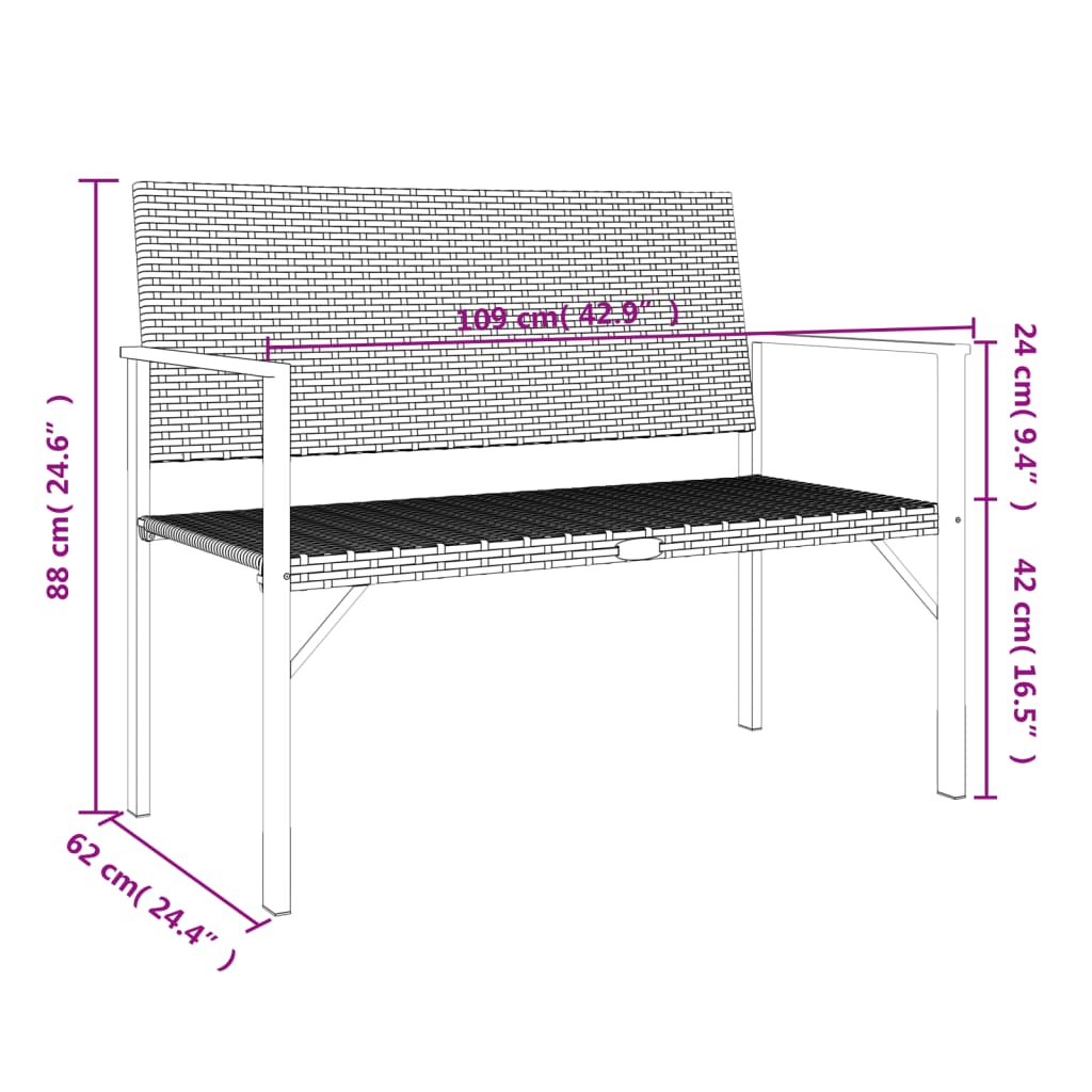 Tuinbank 2-zits poly rattan