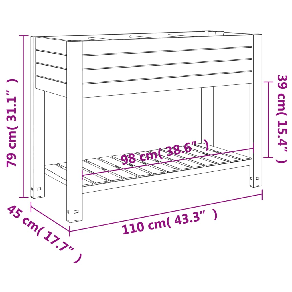 Plantenbak verhoogd 110x45x79 cm polypropeen