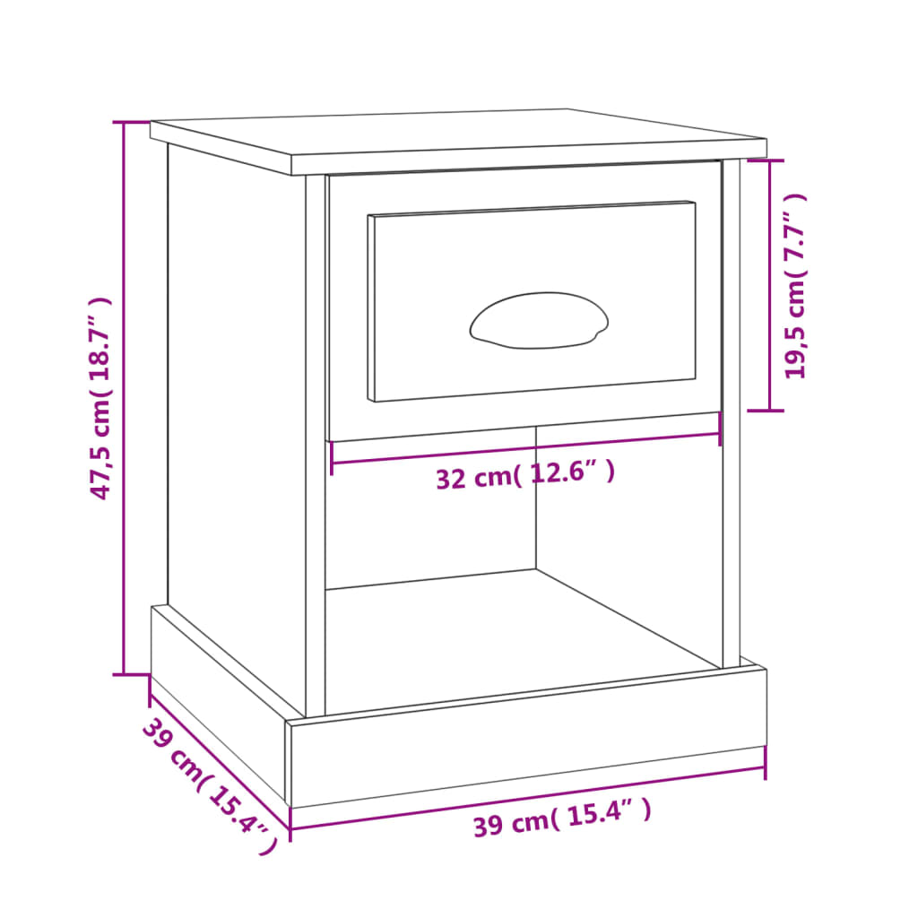 Nachtkastjes 2 st 39x39x47,5 cm bewerkt hout