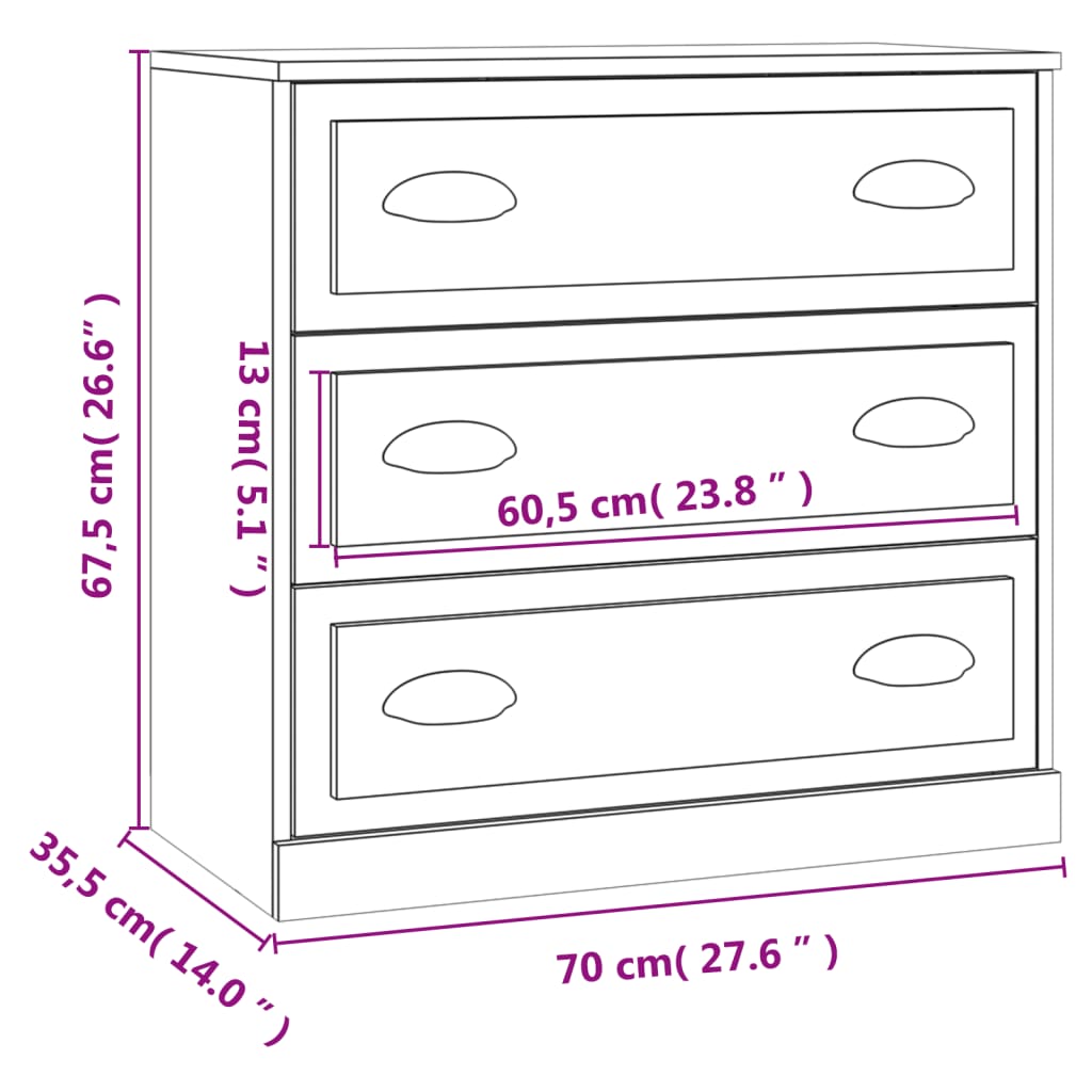 Dressoir 70x35,5x67,5 cm bewerkt hout eikenkleurig