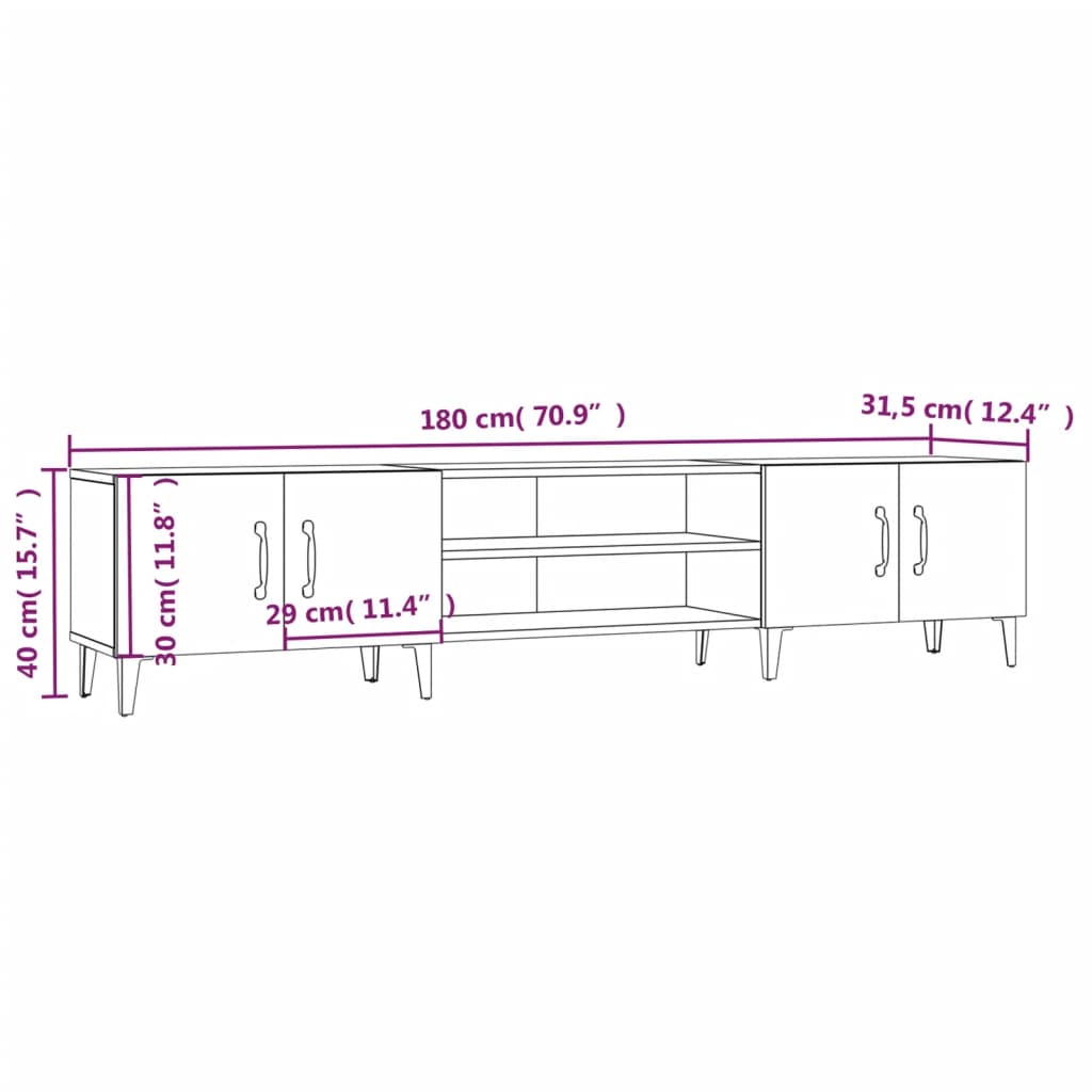 Tv-meubel 180x31,5x40 cm bewerkt hout bruin eikenkleur