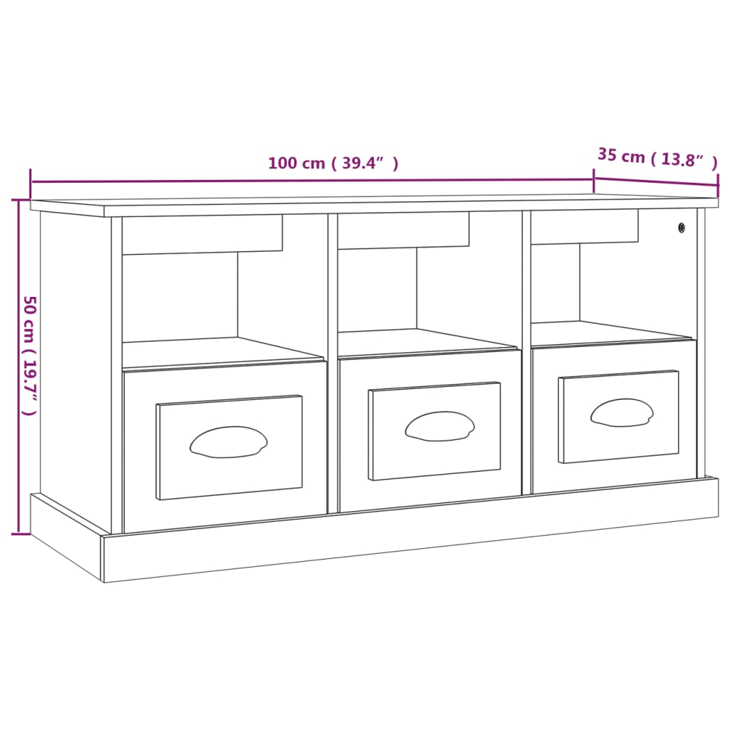 Tv-meubel 100x35x50 cm bewerkt hout eikenkleurig