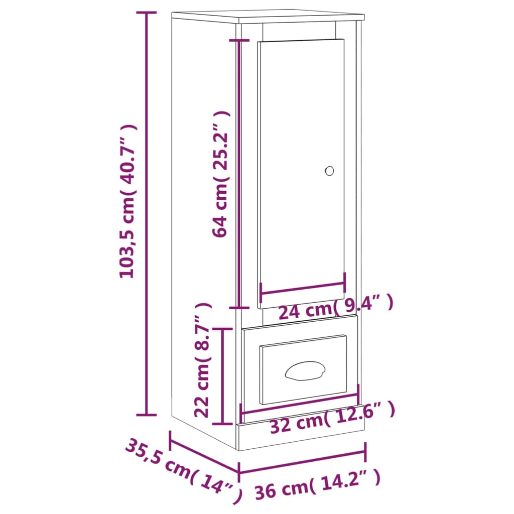 Hoge kast 36x35,5x103,5 cm bewerkt hout