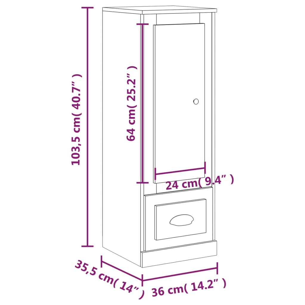 Hoge kast 36x35,5x103,5 cm bewerkt hout eikenkleurig