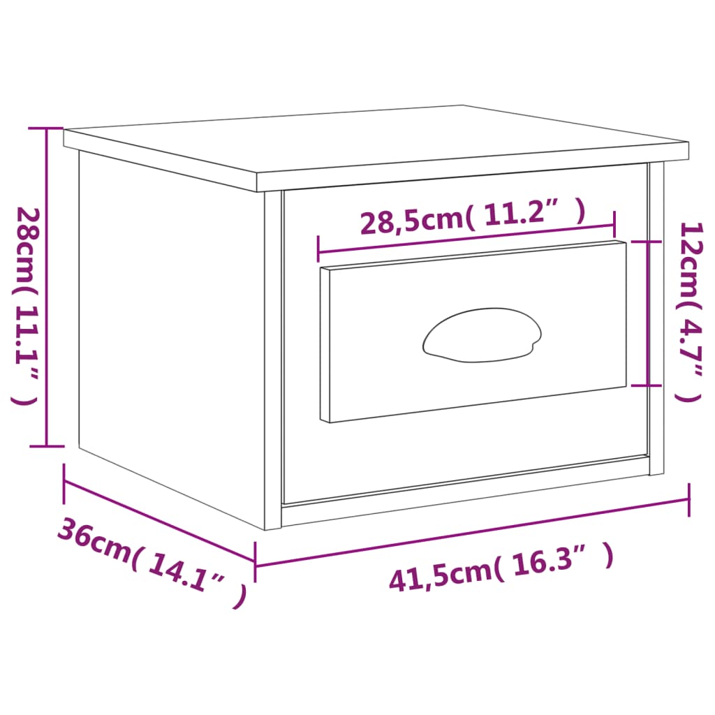 Nachtkastjes 2 st wandgemonteerd 41,5x36x28 cm