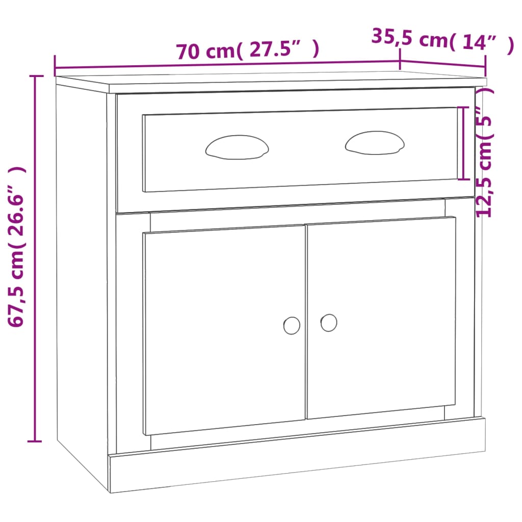 Dressoir 70x35,5x67,5 cm bewerkt hout eikenkleurig