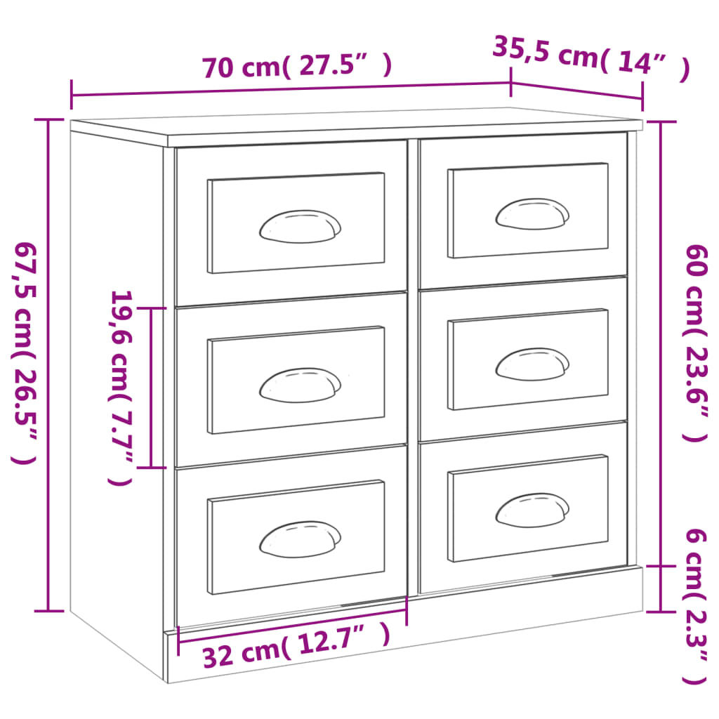 Dressoir 70x35x67,5 cm bewerkt hout