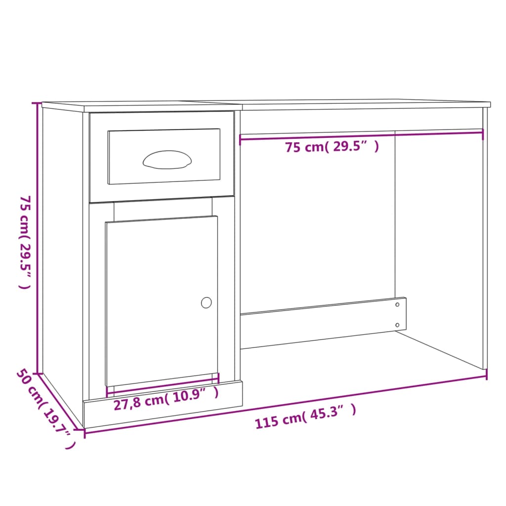 Bureau met lade 115x50x75 cm bewerkt hout eikenkleurig