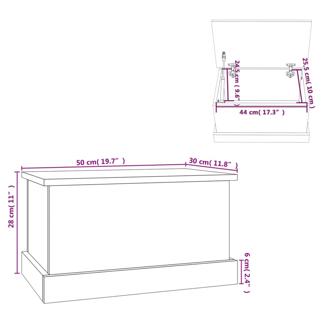 Opbergbox 50x30x28 cm bewerkt hout eikenkleurig