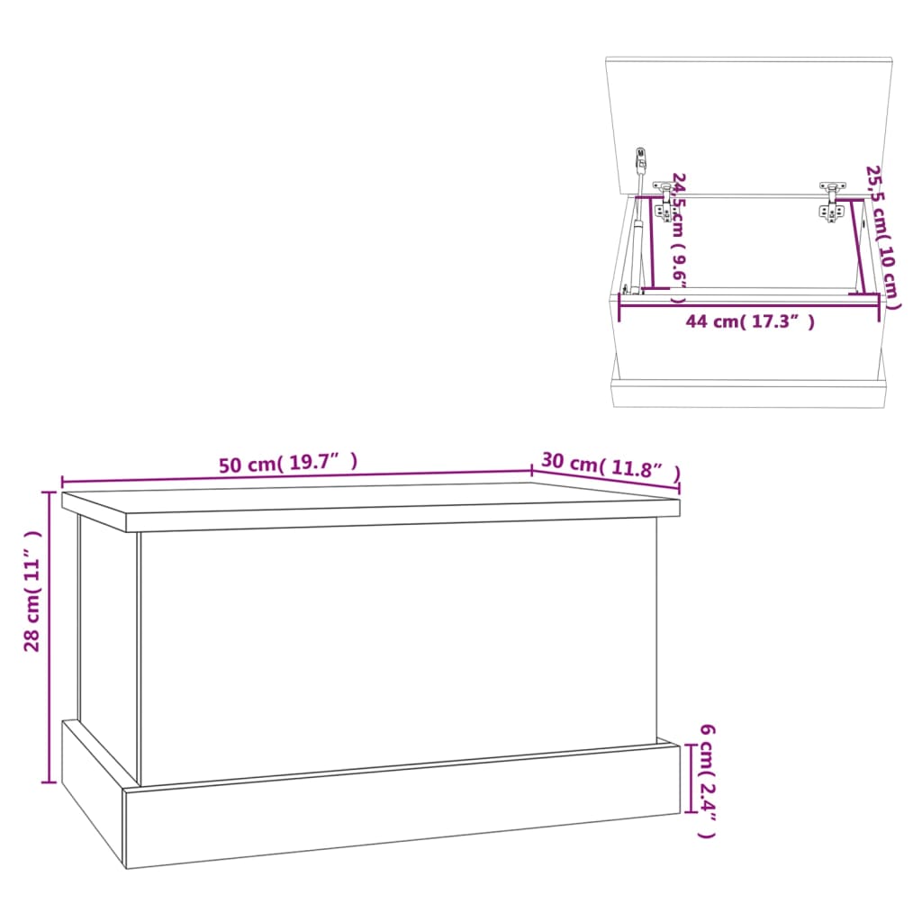 Opbergbox 50x30x28 cm bewerkt hout eikenkleurig