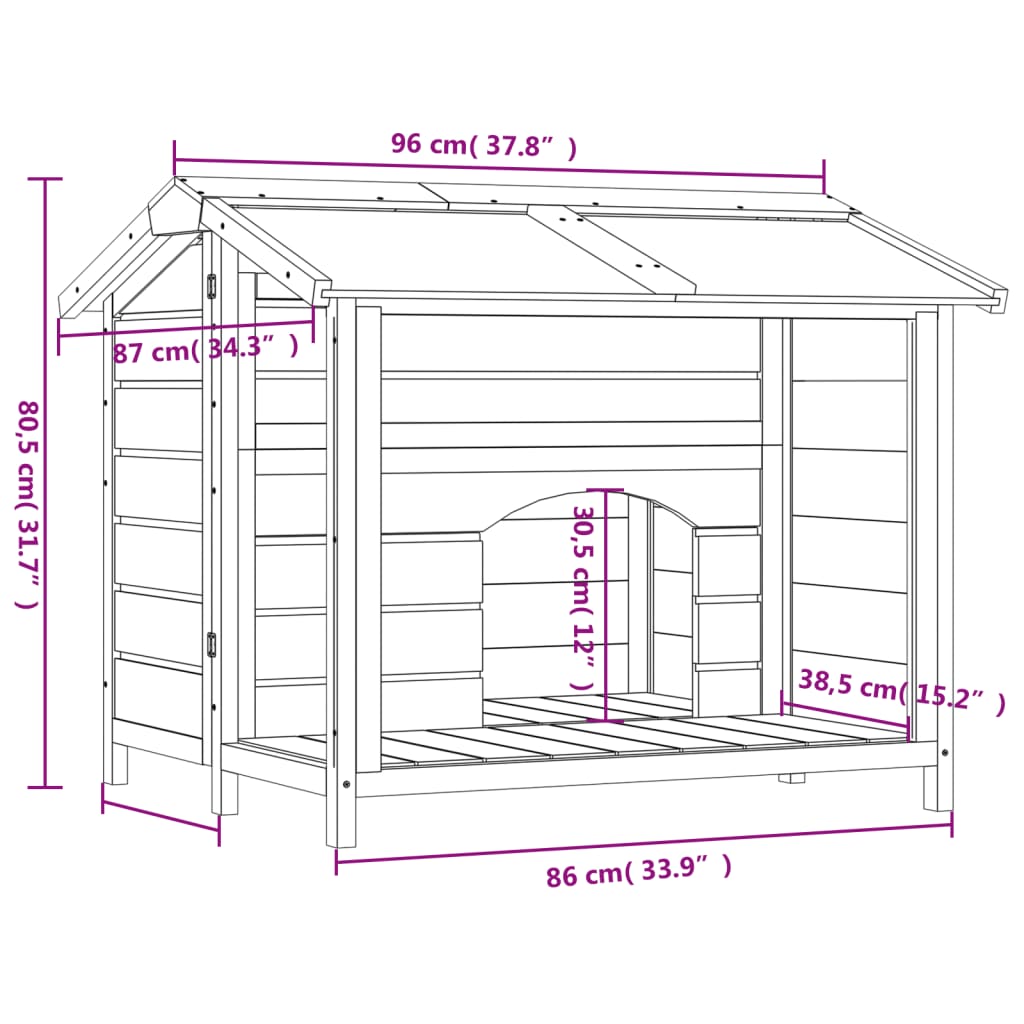 Hondenhok 96x87x80,5 cm massief grenenhout